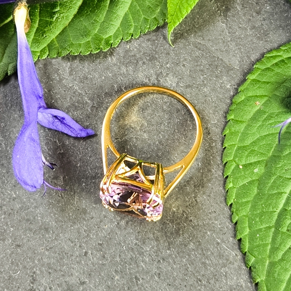 NIB Savvy Cie Pink Amethyst 18k Gold Plated Silver Cocktail Ring - Picture 7 of 14
